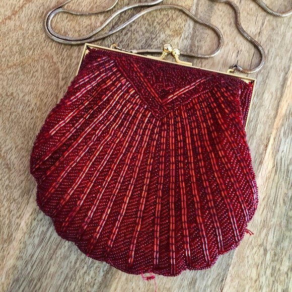 Cadaz Handbags - Vintage Cadaz Red Beaded Bag